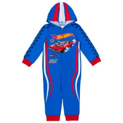 Hot Wheels Kids'  Racing Fleece Hooded One Piece Pajama In Blue