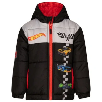 Hot Wheels Kids'  Racing Hooded Puffer Jacket In Black