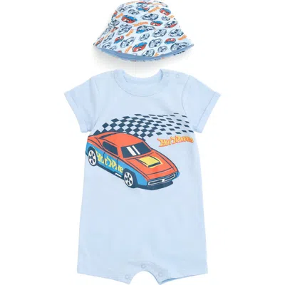 Hot Wheels Babies'  Romper & Sunhat Set In Blue