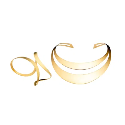 Hota Hota Jewellery Women's Inception - Matte - Necklace & Palm Cuff Set - Gold Plated