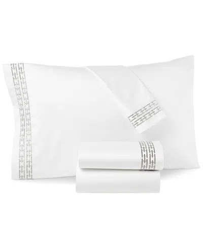 Hotel Collection Chain Links Embroidered 500 Thread Count Pima Cotton Flat Sheet, Queen, Exclusively At Macy's In White