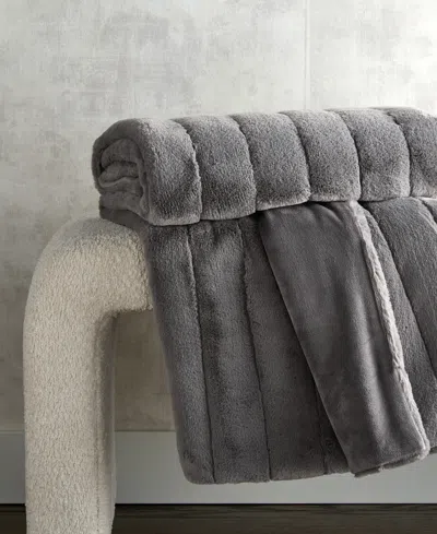 Hotel Collection Channeled Faux Fur Throw, 50" X 60", Exclusively At Macy's In Gray