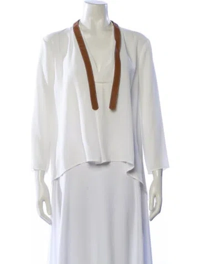 Pre-owned Hotel Particulier V-neck Three-quarter Sleeve Blouse In White