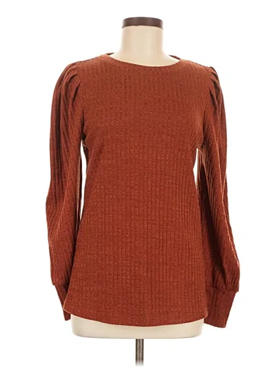 Pre-owned Hotouch Long Sleeve Top Brown Boatneck Tops
