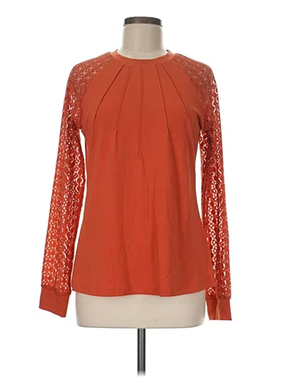 Pre-owned Hotouch Long Sleeve Top Orange Mock Neckline Tops