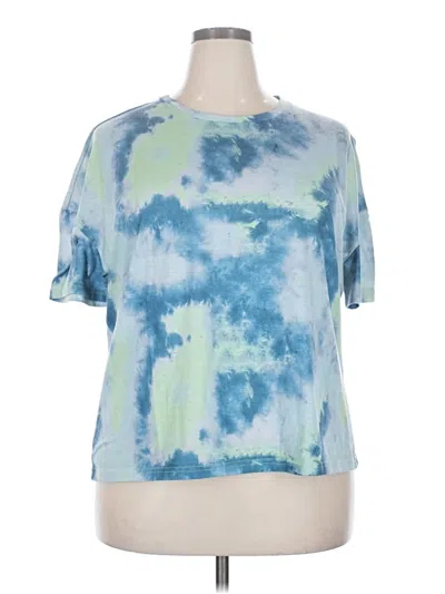 Pre-owned Hotouch Short Sleeve Top Blue Tie-dye Pattern Keyhole Neckline Tops