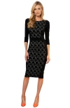 Hotsquash London Clothing Bodycon Ponte Dress With 3/4 Sleeves In Black Pencil Line
