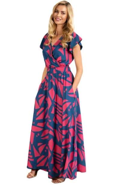Hotsquash London Clothing Abstract Print Chiffon Faux Wrap Maxi Dress In Multi