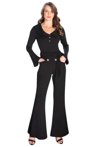 Hotsquash London Clothing Bell-bottom Jumpsuit With Collar Detail In Black