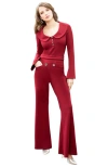 Hotsquash London Clothing Bell-bottom Jumpsuit With Collar Detail In Wine