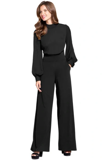 Hotsquash London Clothing Blouson Sleeve Wide Leg Jumpsuit In Black
