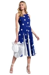 Hotsquash London Clothing Box Pleat Midi Dress With Contrast Skirt In Blue Polka Dot