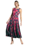 Hotsquash London Clothing Box Pleat Midi Dress With Contrast Skirt In Coral Green Circle Geo