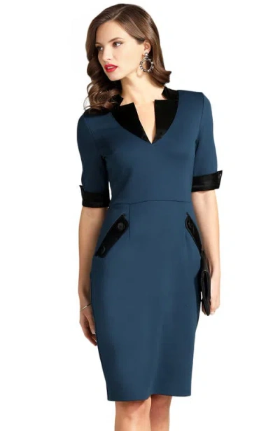 Hotsquash London Clothing Contrast Collar Short-sleeved Dress In Teal & Black