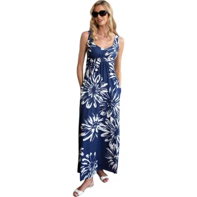 Hotsquash London Clothing Empire Line Maxi Dress In Blue/white Flower