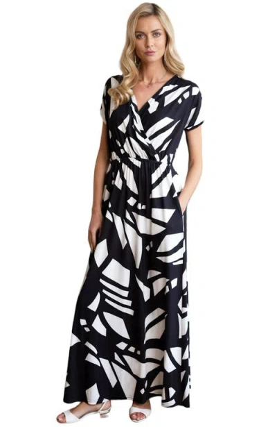 Hotsquash London Clothing Faux-wrap Jersey Maxi Dress In Matisse Black/white