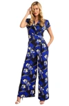 Hotsquash London Clothing Faux-wrap Wide Leg Jumpsuit In Spring Blossom