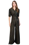 Hotsquash London Clothing Gold Stripe Wide Leg Jumpsuit In Black