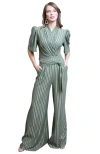 Hotsquash London Clothing Gold Stripe Wide Leg Jumpsuit In Khaki