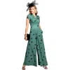 Hotsquash London Clothing Jersey Wideleg Jumpsuit In Green With Black Polka Dots