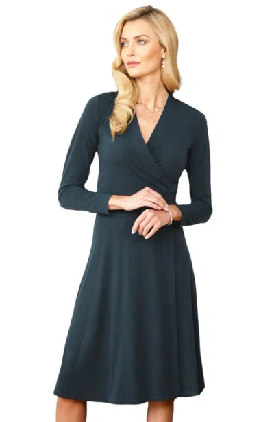 Hotsquash London Clothing Long Sleeve Wrap Dress In Woodland Teal