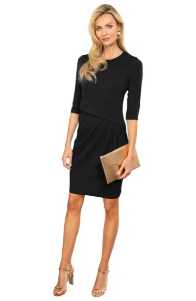 Hotsquash London Clothing Pleat Waist Dress With 3/4 Sleeves In Black