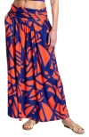 Hotsquash London Clothing Printed Roll Top Maxi Skirt In Matisse Blue Red