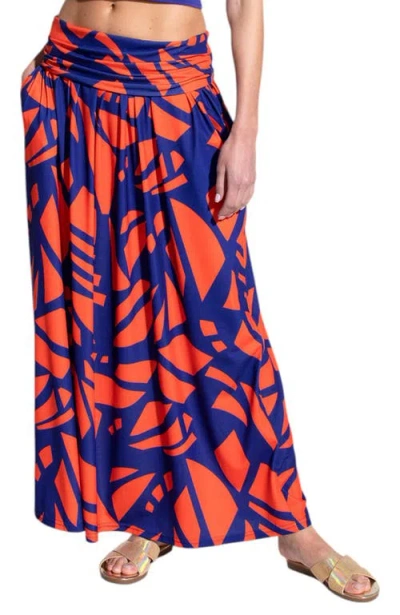 Hotsquash London Clothing Printed Roll Top Maxi Skirt In Matisse Blue Red