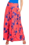 Hotsquash London Clothing Roll Top Maxi Skirt In Red With Blue Flower