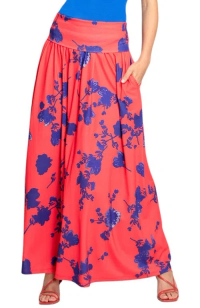 Hotsquash London Clothing Roll Top Maxi Skirt In Red With Blue Flower