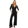 Hotsquash London Clothing Smart Scuba Jumpsuit With 3/4 Sleeves In Black