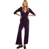 Hotsquash London Clothing Smart Scuba Jumpsuit With 3/4 Sleeves In Damson