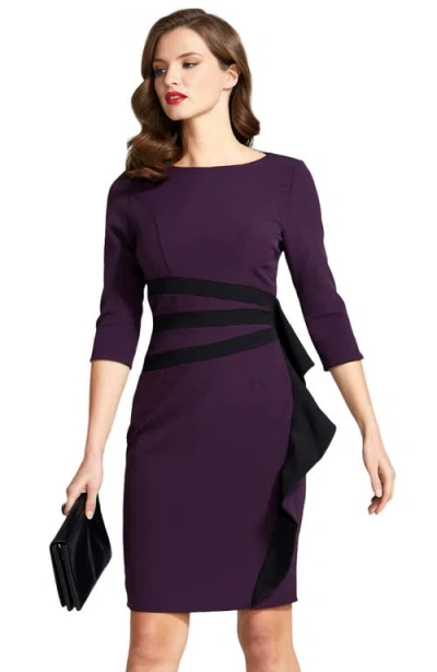 Hotsquash London Contrast Side Frill Dress In Damson & Black