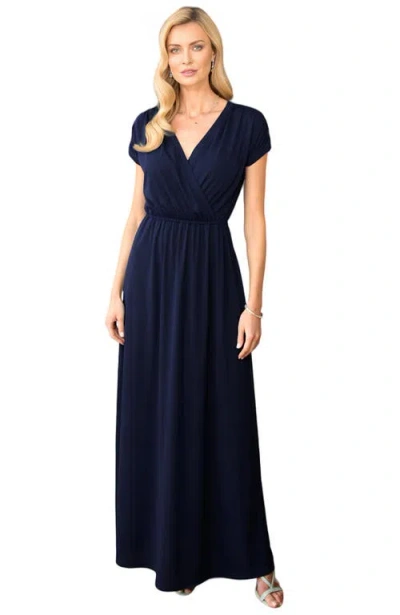 Hotsquash London V-neck Maxi Dress With Short Sleeves In Inky Navy