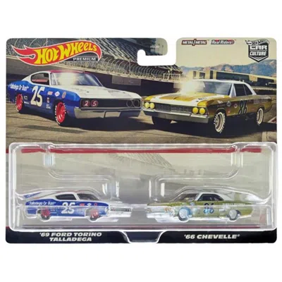 Hotwheels 1969 Ford Torino Talladega No.25 White & Blue With Red Top & 1966 Chevrolet Chevelle No.86 Gold With