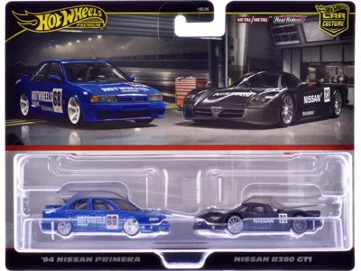 Hotwheels 1994 Nissan Primera Rhd (right Hand Drive) #68 Blue And Nissan R390 Gt1 #23 Matt Black "car Culture"