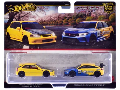 Hotwheels 1999 Honda Civic Type R (ek9) Rhd (right Hand Drive) Yellow With Red Interior And Honda Civic Type R In Multi