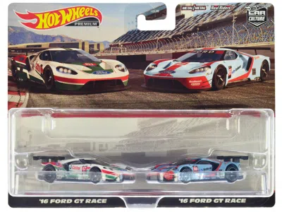 Hotwheels 2016 Ford Gt Race #67 White With Green And Red Stripes And 2016 Ford Gt Race #69 Light Blue Metallic