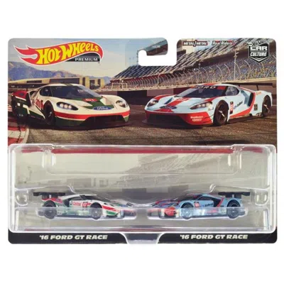 Hotwheels 2016 Ford Gt Race No.67 White With Green & Red Stripes & 2016 Ford Gt Race No.69 Light Blue Metallic