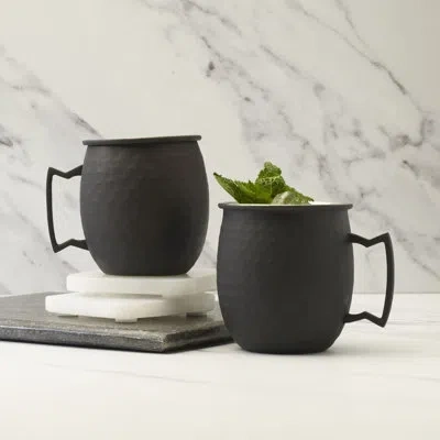 Houdini Hammered 18 Oz. Copper Plated Moscow Mule Mugs In Black
