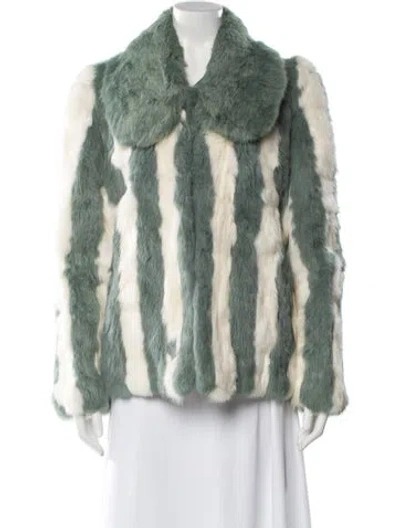 Pre-owned Houpp Fur Striped Fur Jacket In Green