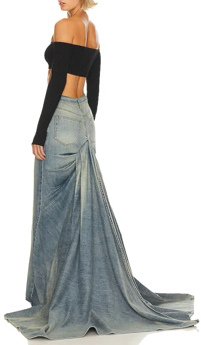 H:ours Enya Maxi Skirt In Tinted Medium Rinse