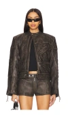 H:ours Lavinia Leather Racer Jacket In 破损黑