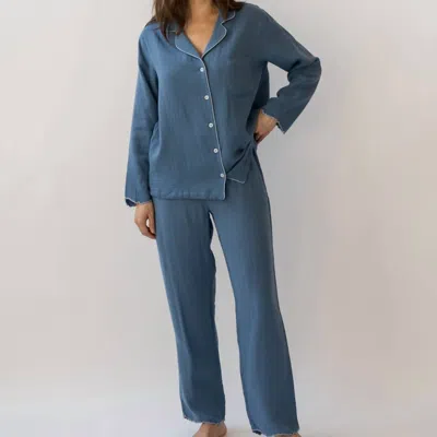 House No.23 Alaia Long Pajama Set In Indigo