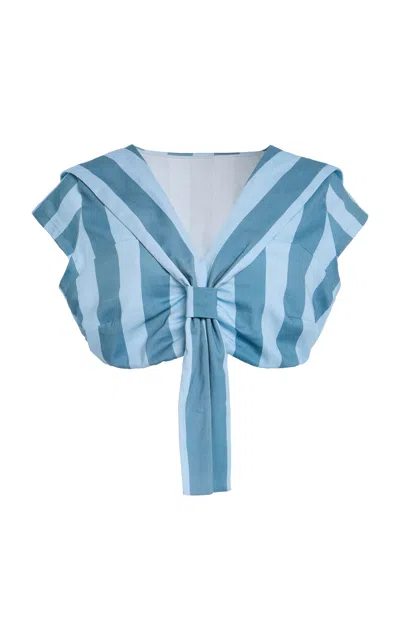 House Of Aama Azaka Striped Cotton Crop Top In Blue