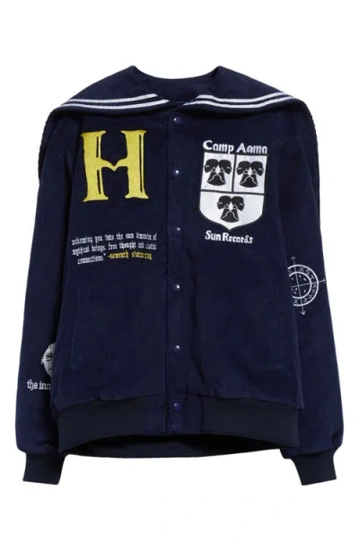 House Of Aama Corduroy Varsity Jacket In Blue