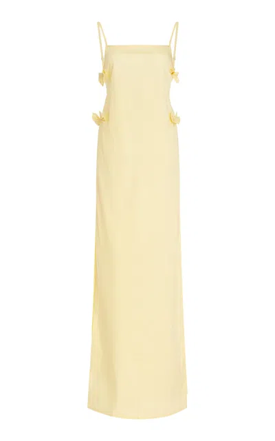 House Of Aama Exclusive Bow-detailed Cotton-blend Maxi Dress In Yellow