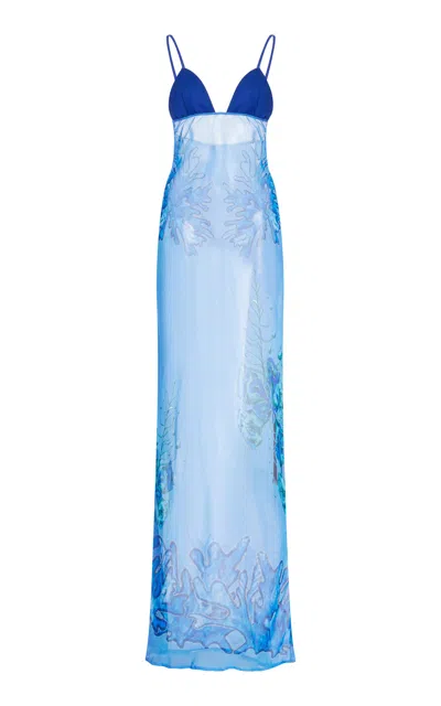 House Of Aama Exclusive Printed Chiffon Maxi Dress In Blue