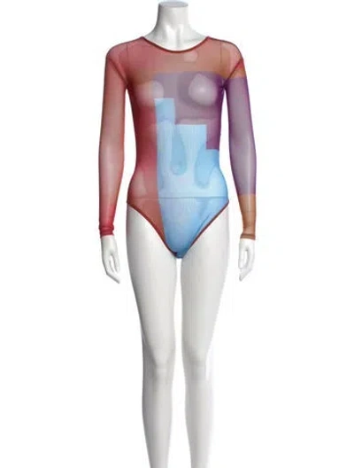Pre-owned House Of Aama Graphic Print Crew Neck Bodysuit In Multi