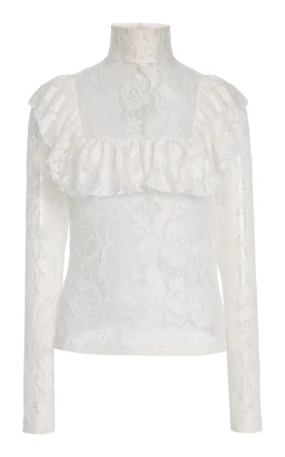 House Of Aama High-neck Floral Lace Top In White